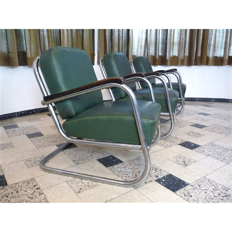 Set of 3 German steel-tube armchairs - 1930s