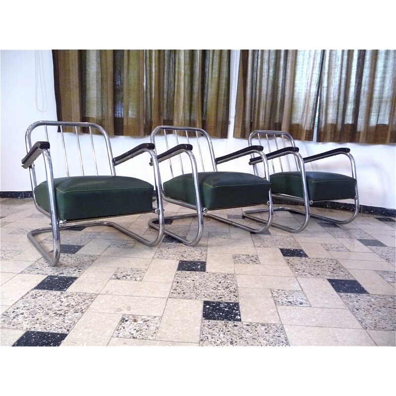 Set of 3 German steel-tube armchairs - 1930s