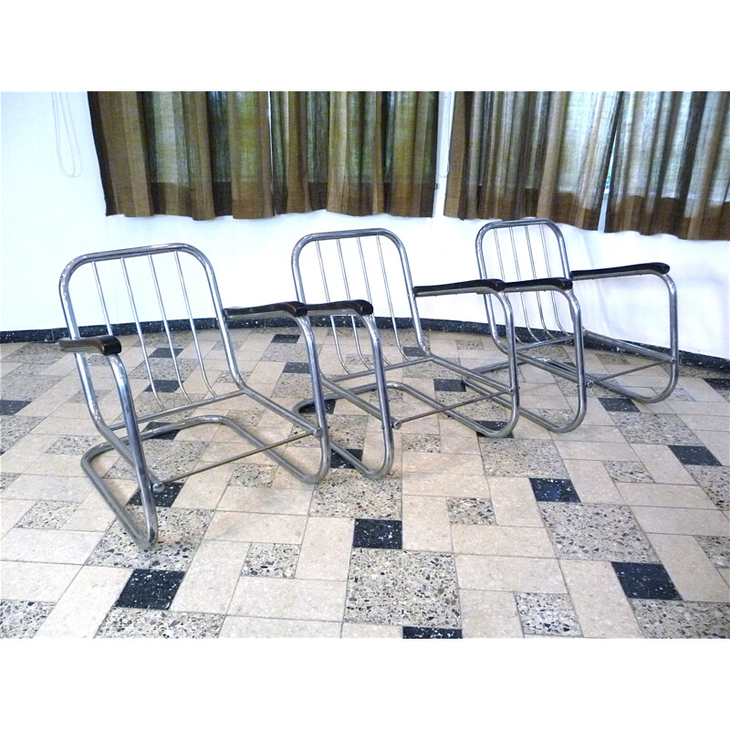 Set of 3 German steel-tube armchairs - 1930s