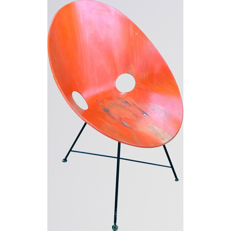 Pair of orange and green "S664" chairs, Eddie HARLIS - 1980s