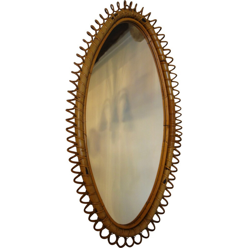 Mid-century oval mirror in rattan and bamboo - 1960s