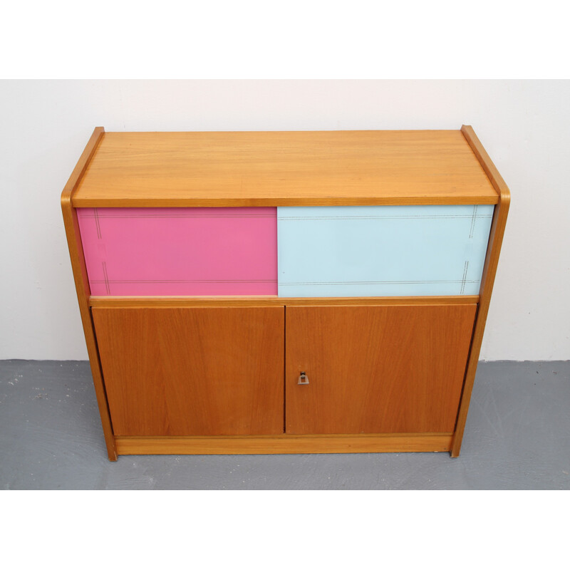 Mid century ashwood and colored glass chest of drawers - 1950s