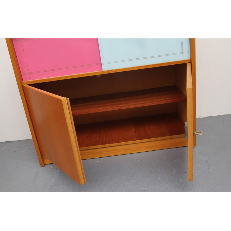 Mid century ashwood and colored glass chest of drawers - 1950s