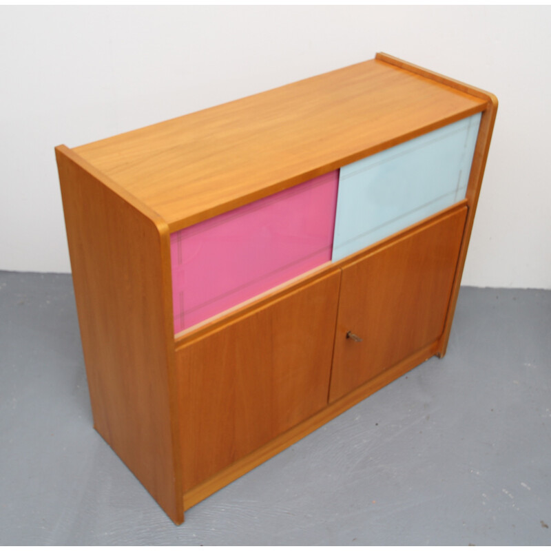 Mid century ashwood and colored glass chest of drawers - 1950s