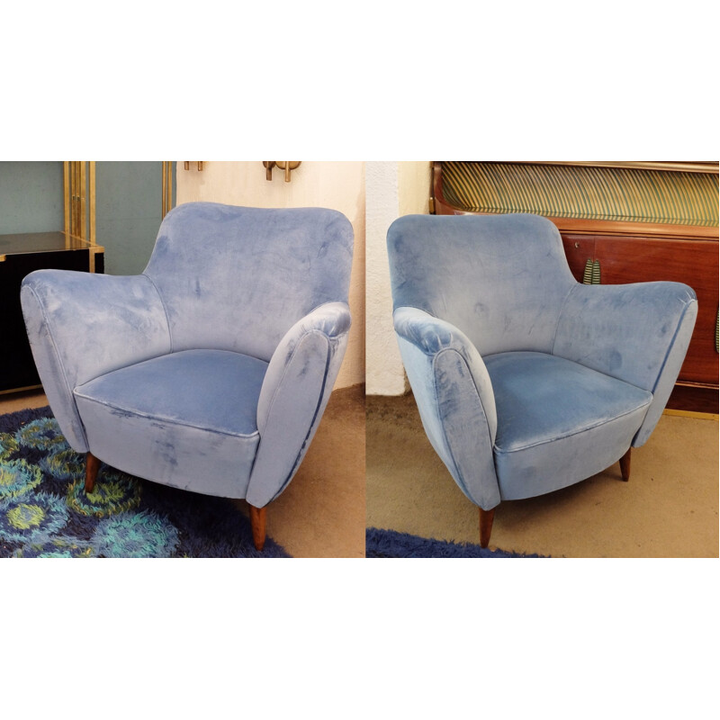 Pair of blue armchairs by Guglielmo Veronesi - 1950s