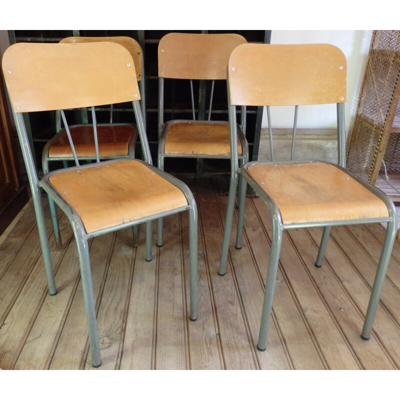 Set of 4 mid-century school chairs - 1950s