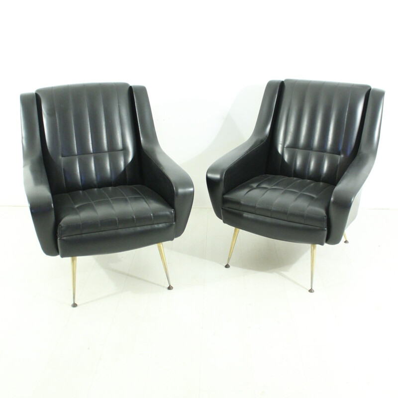 Pair of mid century black armchairs - 1950s 