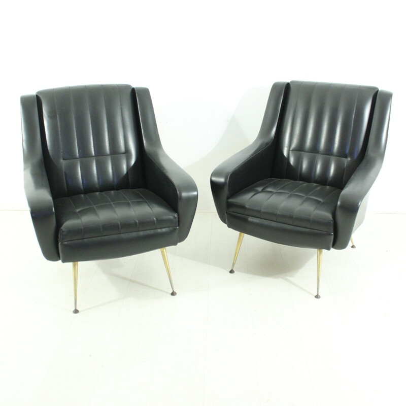 Paire de fauteuils vintage noir - 1950