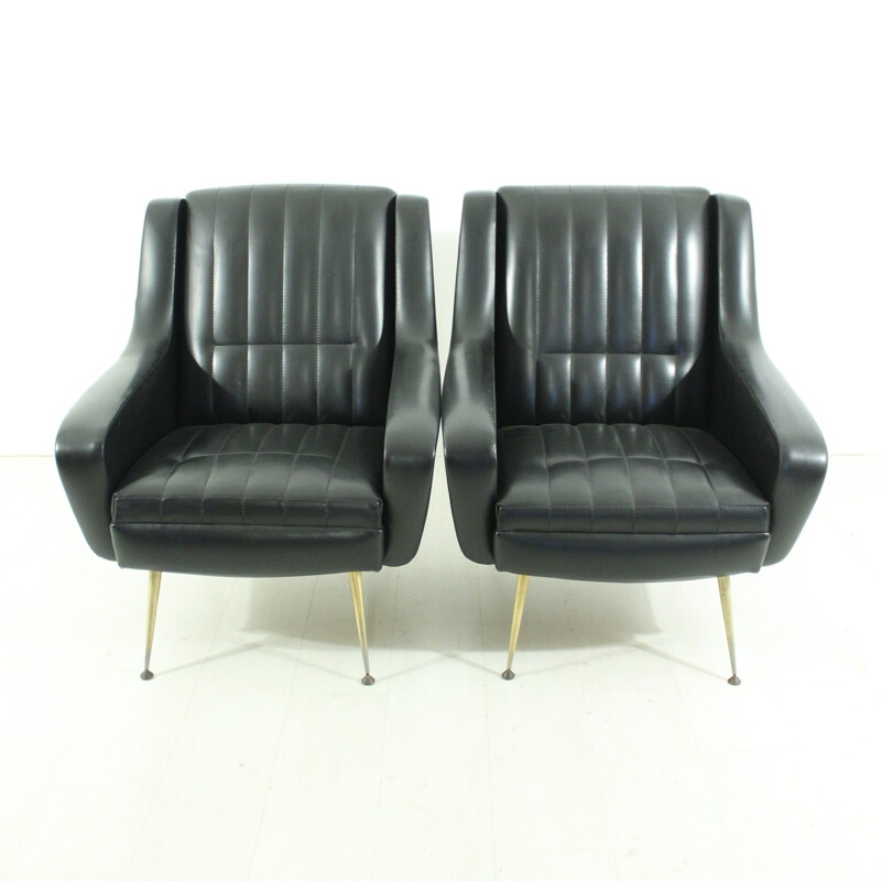 Pair of mid century black armchairs - 1950s 