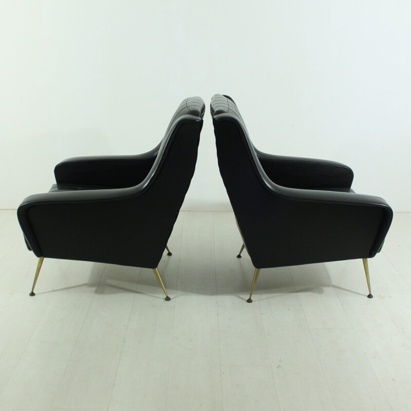 Pair of mid century black armchairs - 1950s 