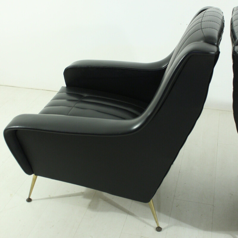 Pair of mid century black armchairs - 1950s 