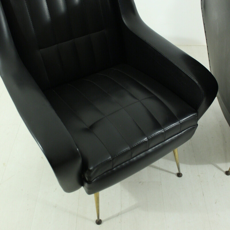 Pair of mid century black armchairs - 1950s 
