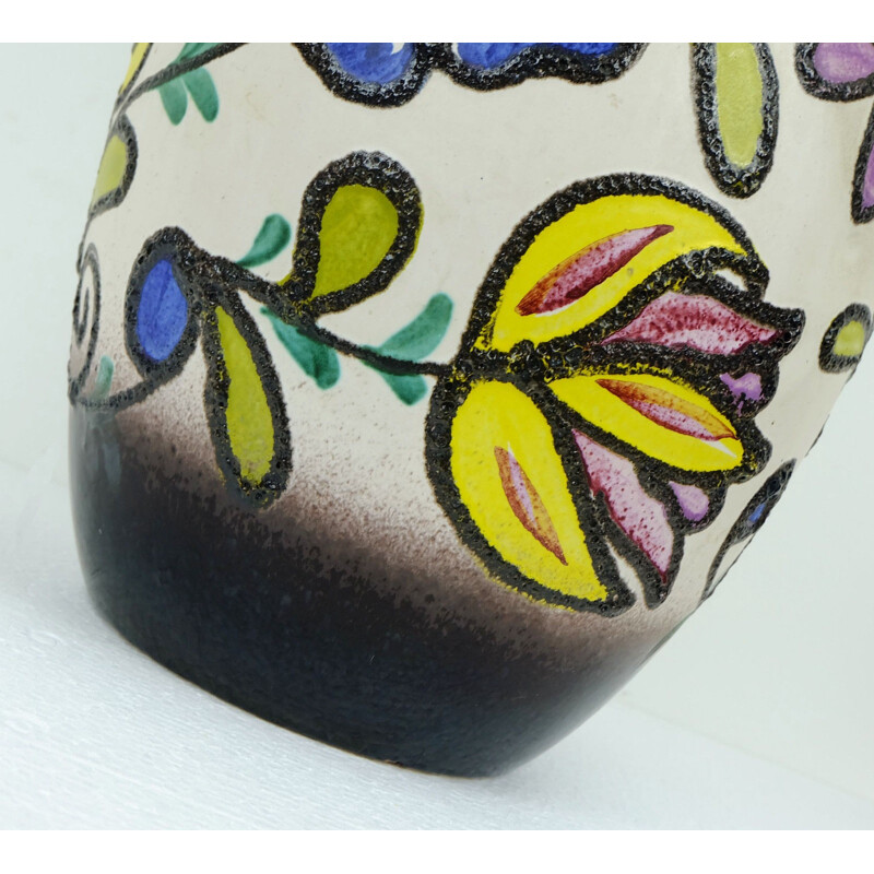 Flowered ceramic vase with flowers produced by Scheurich - 1960s 