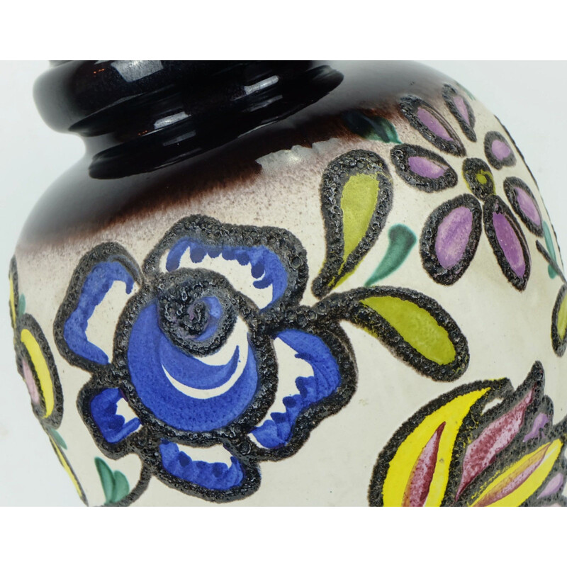 Vase en céramique avec motif fleural produite par Scheurich - 1960