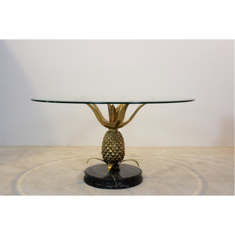 Coffee table in brass, glass and marble - 1970s