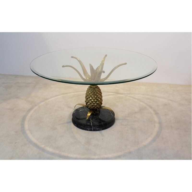 Coffee table in brass, glass and marble - 1970s