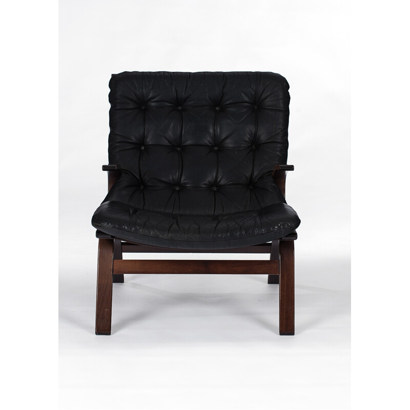 Paire de fauteuils noirs en cuir de Ingmar Relling - 1970