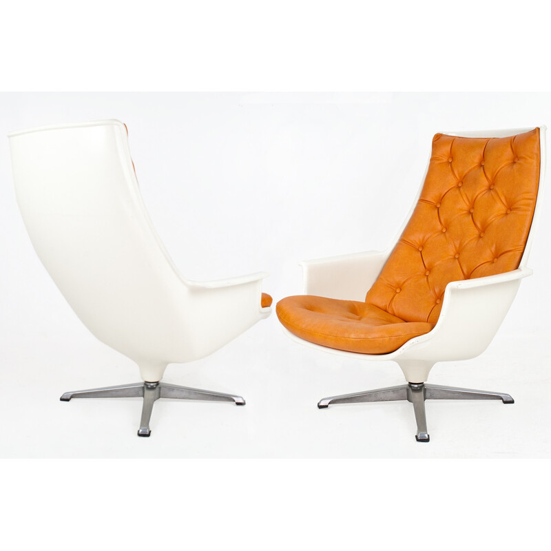 Fauteuil pivotant vintage en blanc et orange - 1970