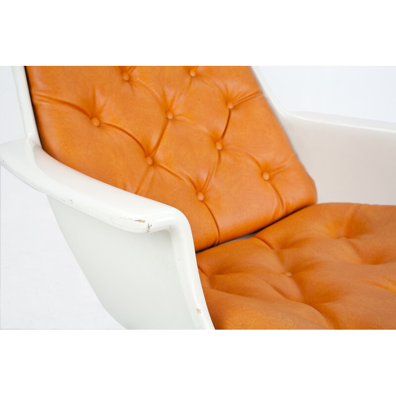 Fauteuil pivotant vintage en blanc et orange - 1970