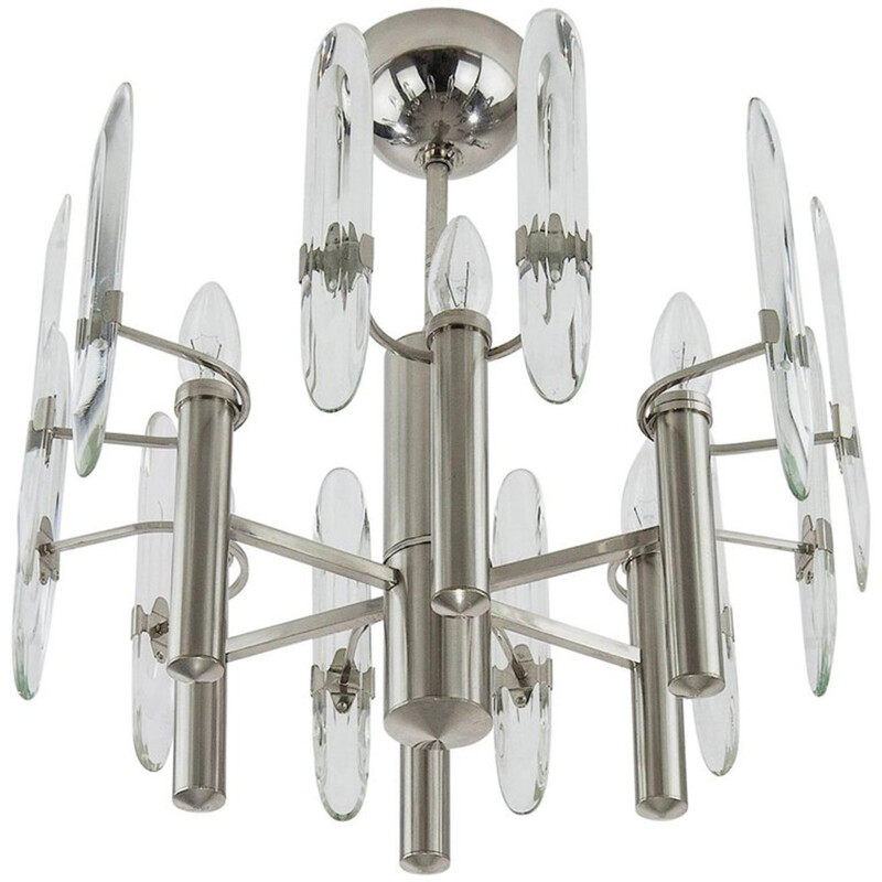 Mid-century chandelier in chromed steel by Gaetano Sciolari - 1960s