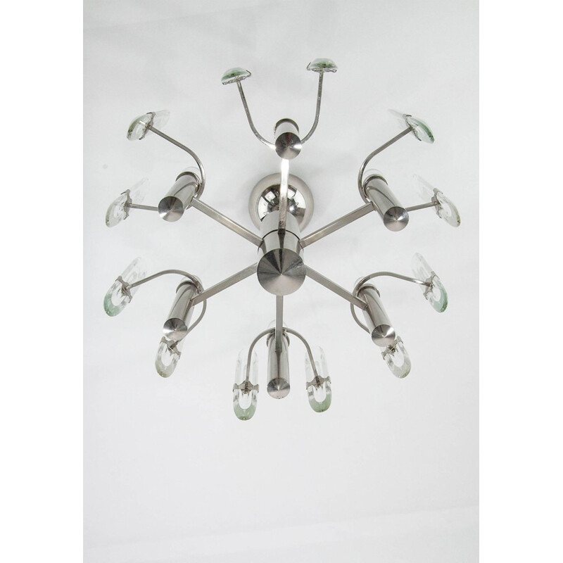 Mid-century chandelier in chromed steel by Gaetano Sciolari - 1960s