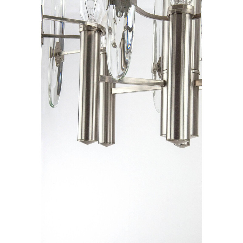 Mid-century chandelier in chromed steel by Gaetano Sciolari - 1960s