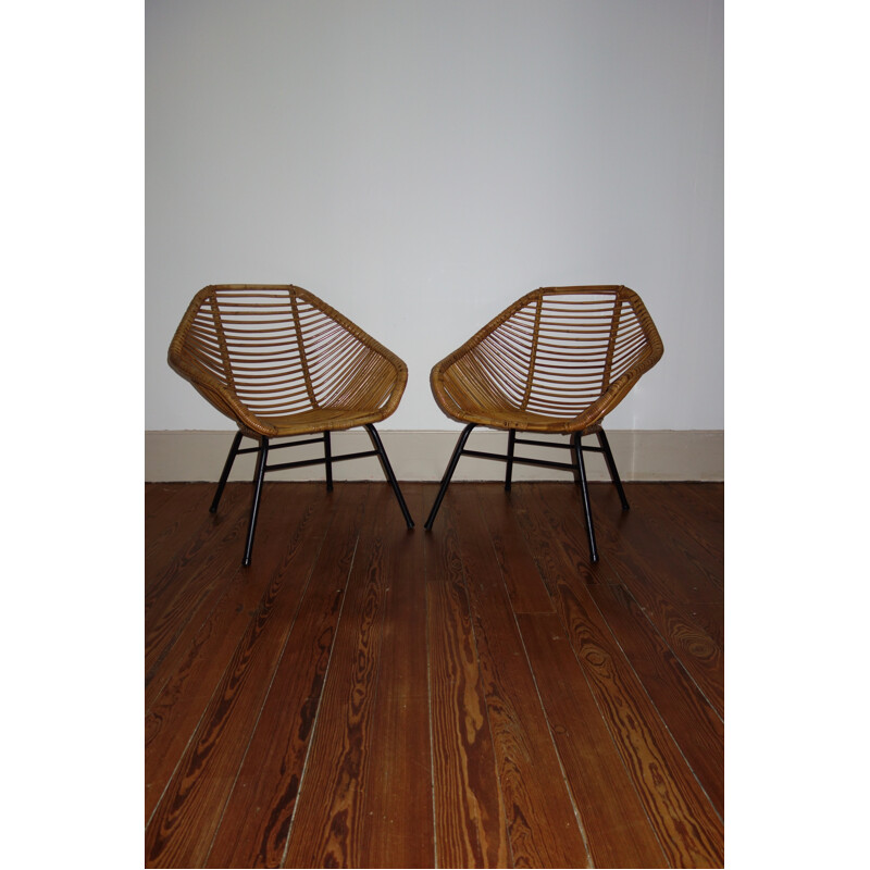 Pair of rattan armchairs by Rohe Noordwolde - 1950s