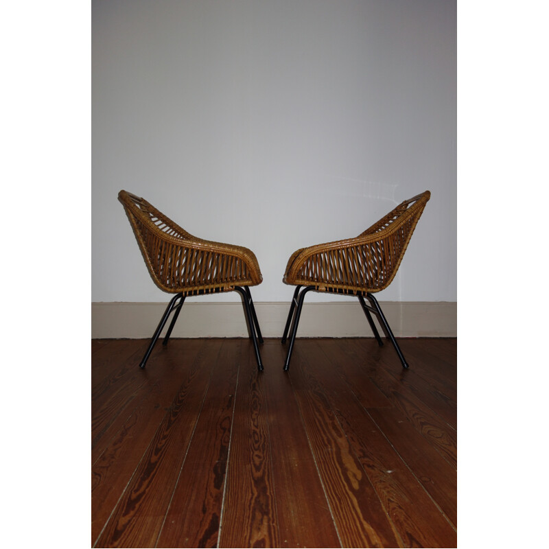 Pair of rattan armchairs by Rohe Noordwolde - 1950s