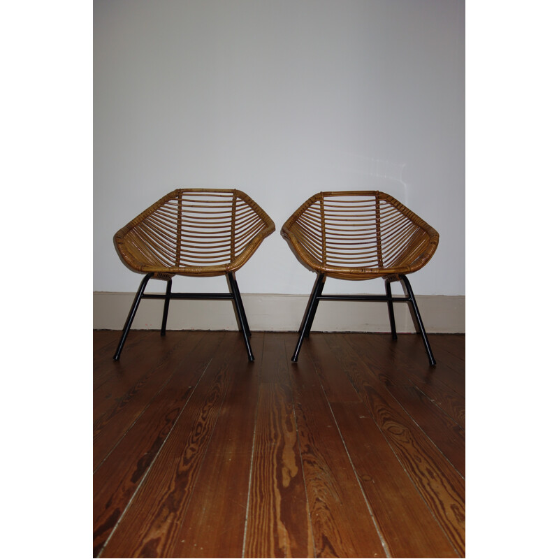 Pair of rattan armchairs by Rohe Noordwolde - 1950s