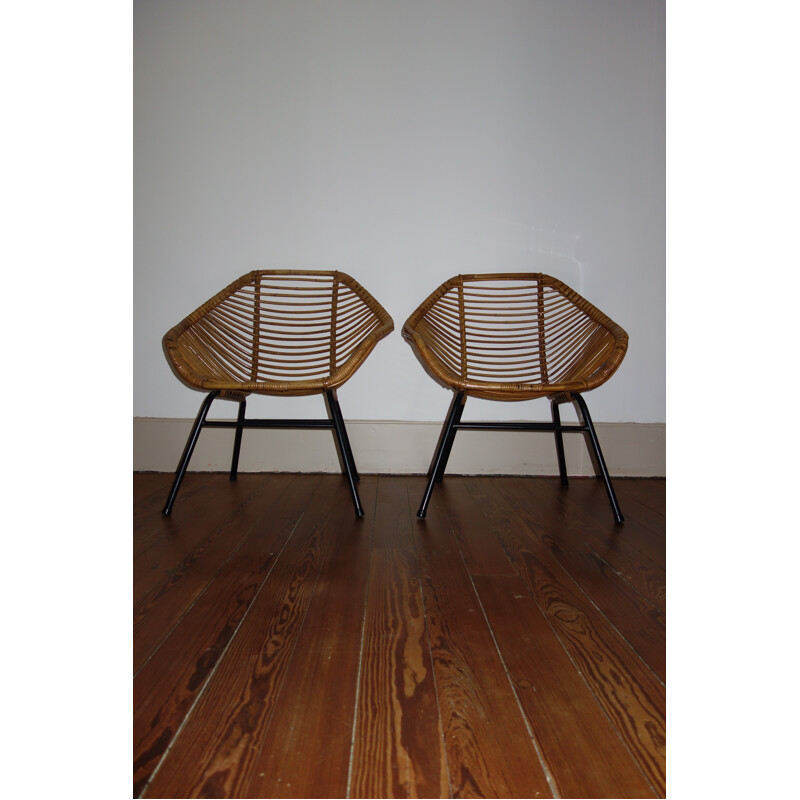 Paire de fauteuils en rotin de Rohe Noordwolde - 1950