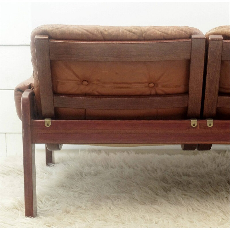 3 seaters brown leather sofa by Ekstrom - 1960s