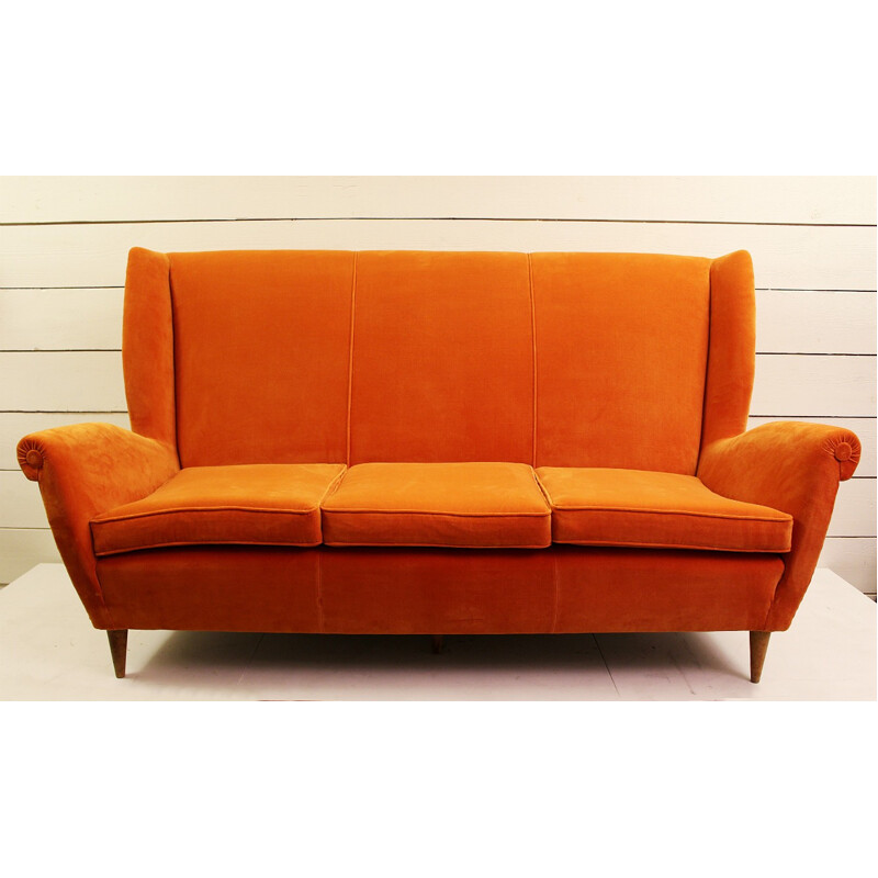 Vintage orange 3 seater sofa, Italy 1960