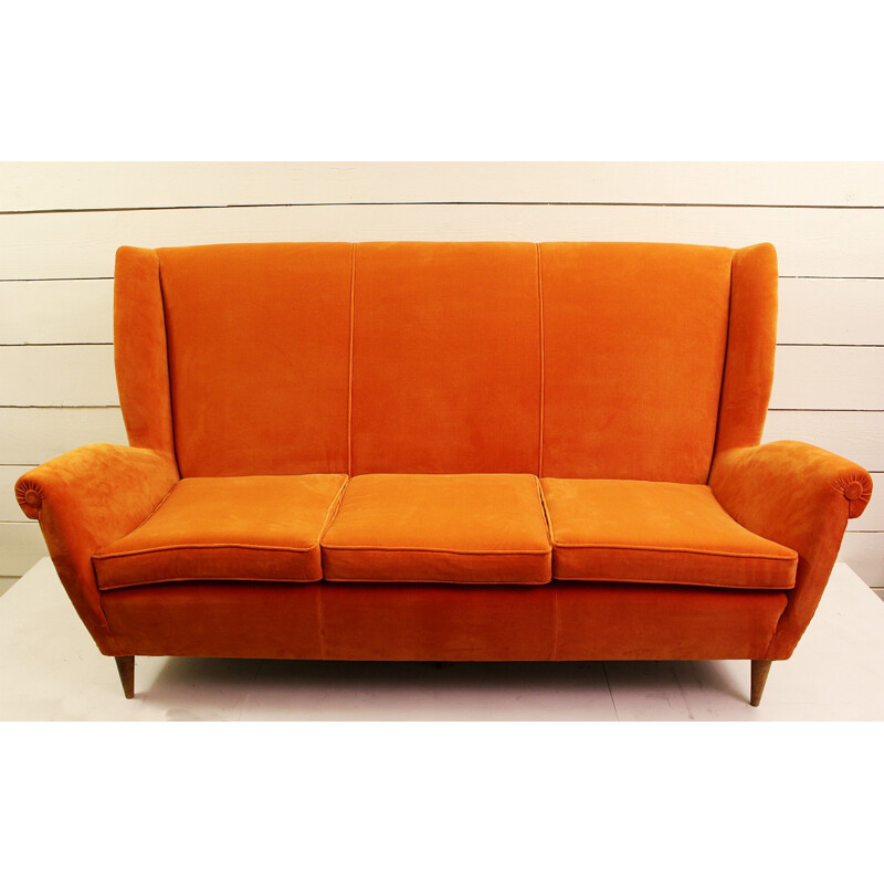 Vintage orange 3 seater sofa, Italy 1960