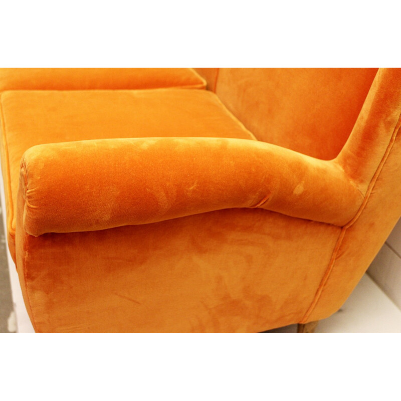 Vintage orange 3 seater sofa, Italy 1960