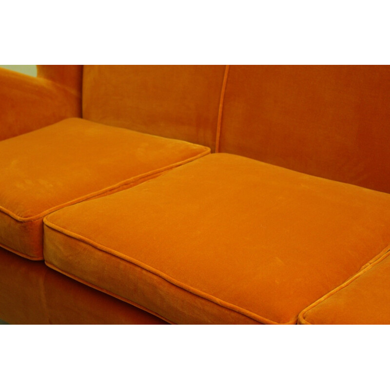 Canapé vintage orange à 3 places, Italie 1960