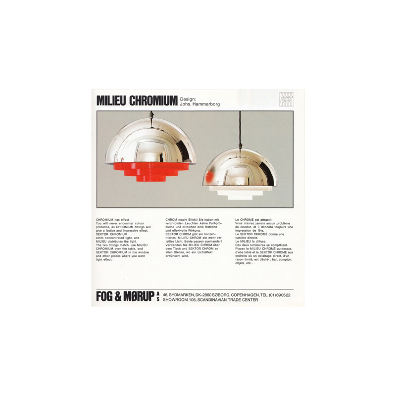 Milieu Chromium hanging lamp by Jo Hammerborg - 1970s