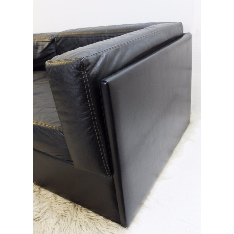 Pair of mid century black leather sofa - 1970s