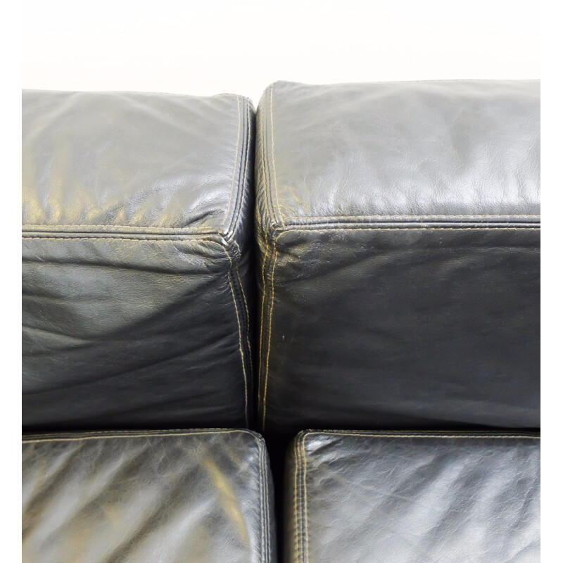 Paire de canapé vintage en cuir noir - 1970