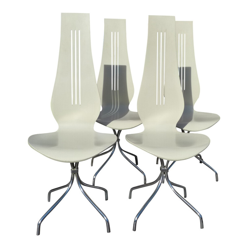 Suite of 8 "LYRA DINING CHAIRS", Théo HAEBERLI - 1960s