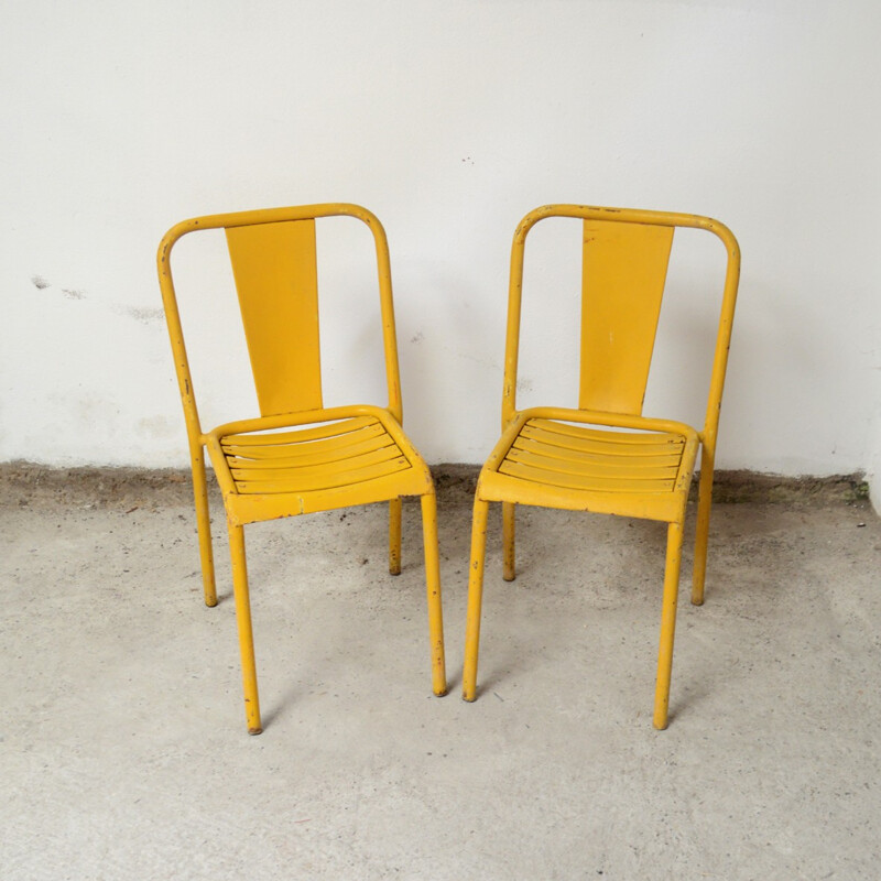 Pair of yellow "T4" chairs by Xavier Pauchard for Tolix - 1950s