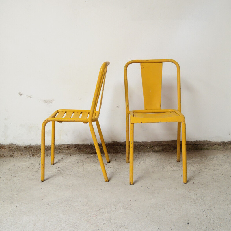 Pair of yellow "T4" chairs by Xavier Pauchard for Tolix - 1950s