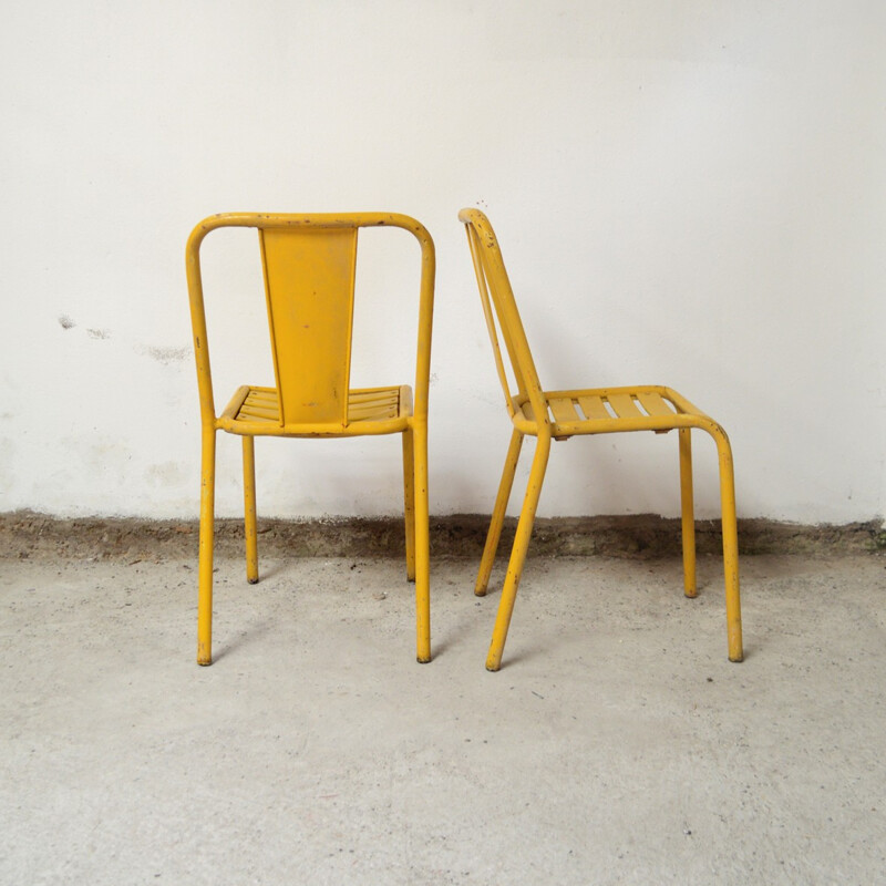 Pair of yellow "T4" chairs by Xavier Pauchard for Tolix - 1950s