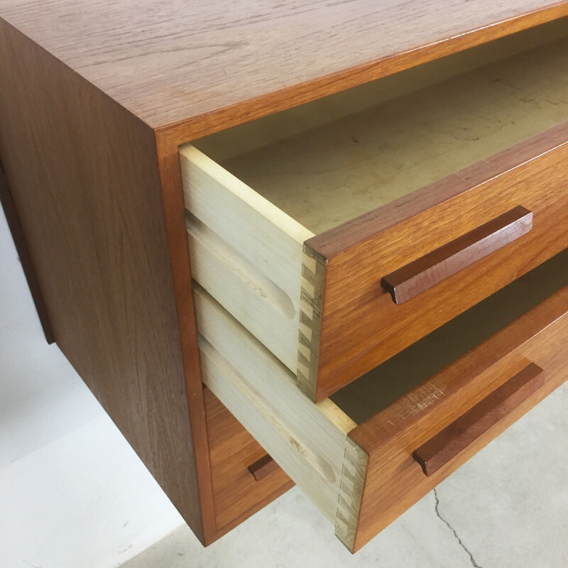 Floating teak sideboard wall unit by Kai Kristiansen for Feldballes Mobelfabrik Denmark - 1960s