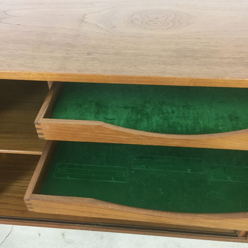 Floating teak sideboard wall unit by Kai Kristiansen for Feldballes Mobelfabrik Denmark - 1960s