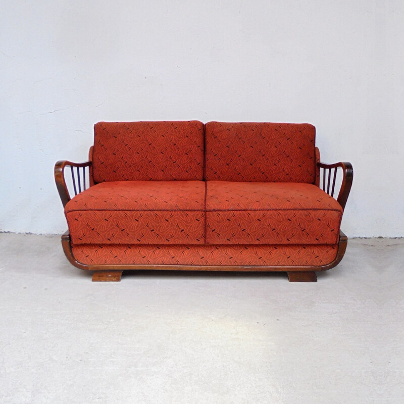 Red convertible 2 seater sofa - 1950s