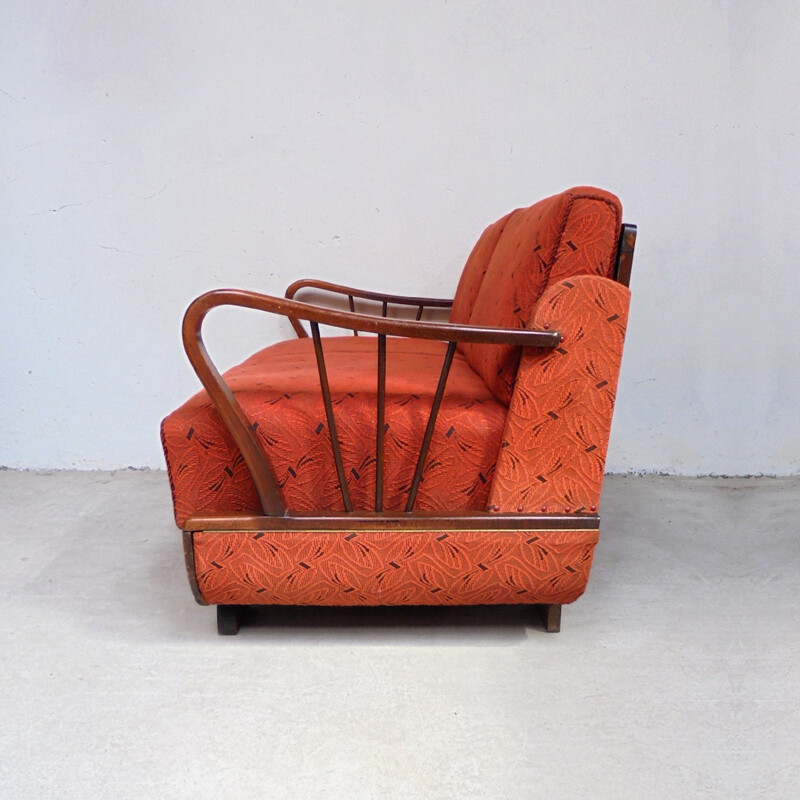 Red convertible 2 seater sofa - 1950s