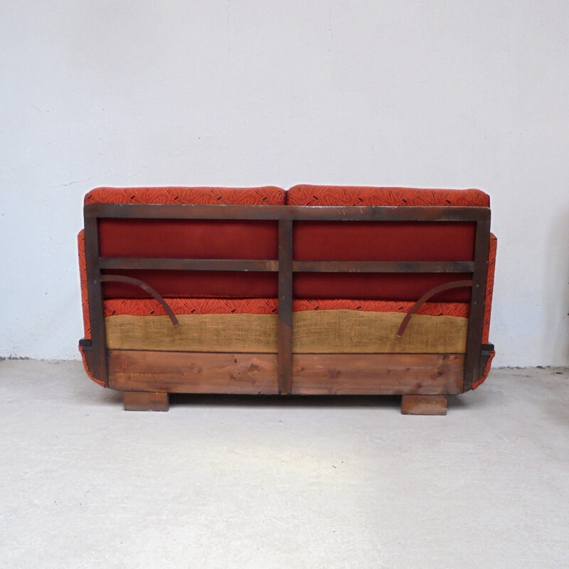 Red convertible 2 seater sofa - 1950s