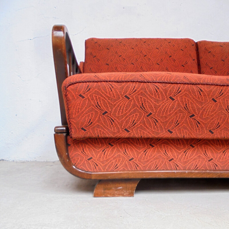 Red convertible 2 seater sofa - 1950s