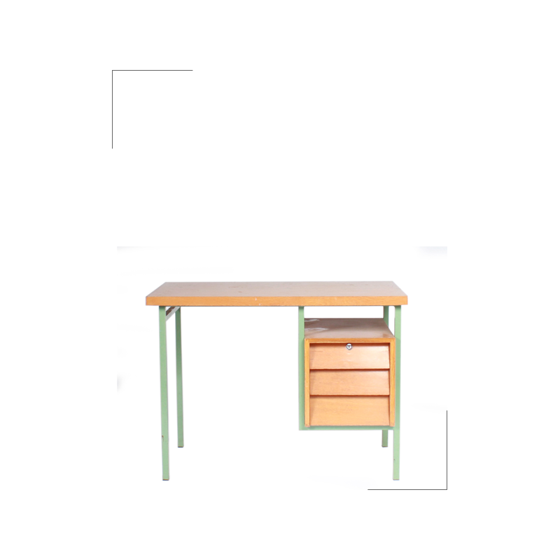 3 drawers desk with green watercolor legs - 1960s