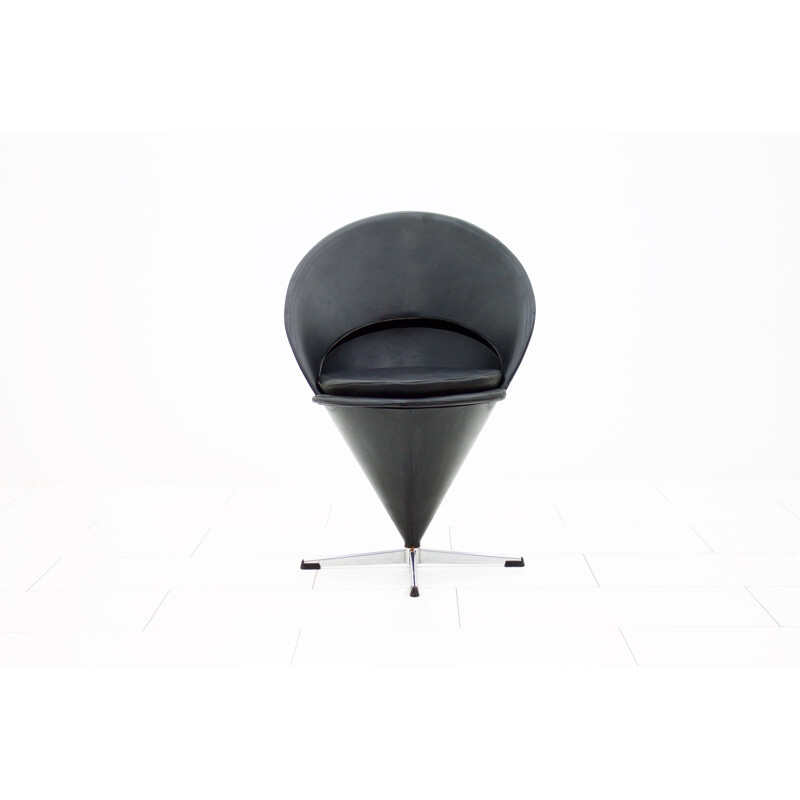 Black 'Cone' chair in leather by Verner Panton - 1950s